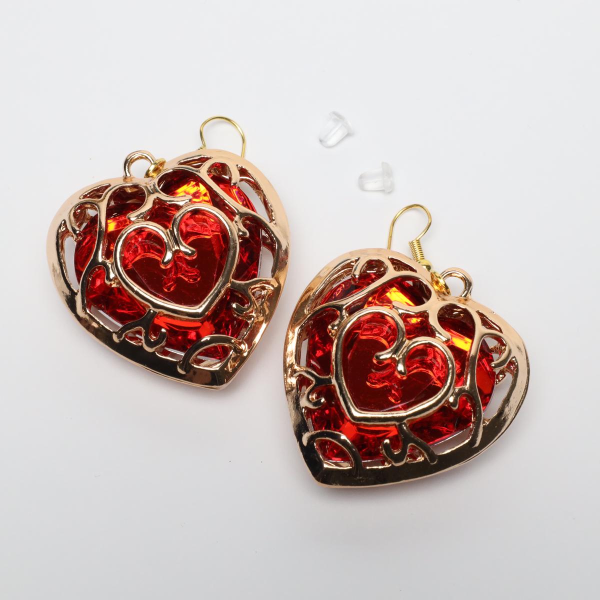 Zelda Red Heart Container Drop Earrings